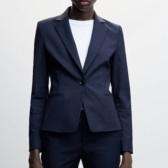 Mango Dark Navy Structured suit blazer - Picture 1 of 5